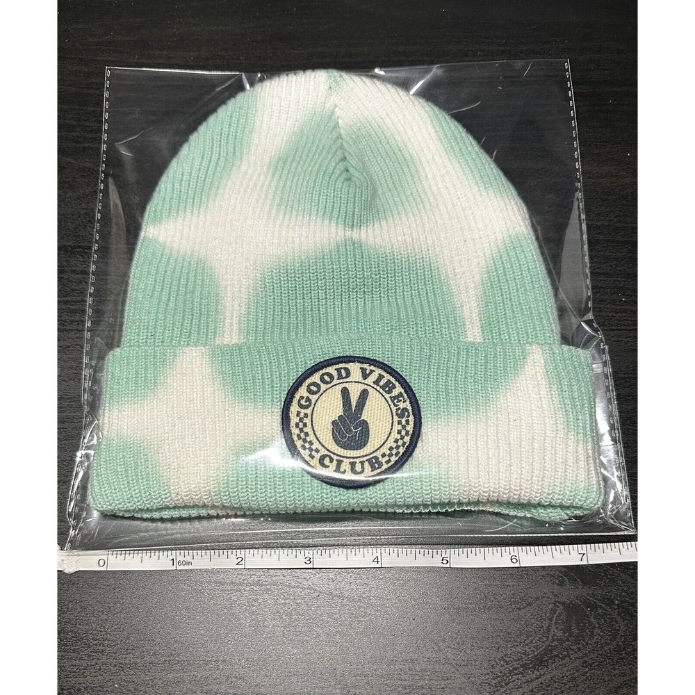 NEW Tiny whales Good Vibes Club Chunky Knit beanie mint tie dye toddler 2-5 yrs